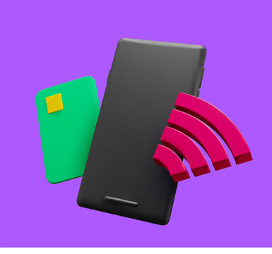 NFC Payment concept illustration with 3d rendered smartphone and credit card and nfc sign. Vector illustration