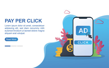 Pay per click concept with people pressing the AD button.