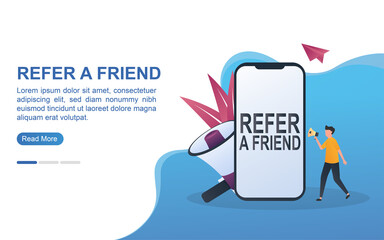 Refer a friend concept with the person holding the megaphone.