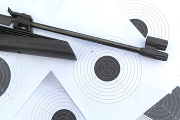 Targets and air rifle barrel. Airgun, pellets and target for shooting