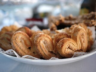 Puff Pastry in basket at buffet outside restaurant