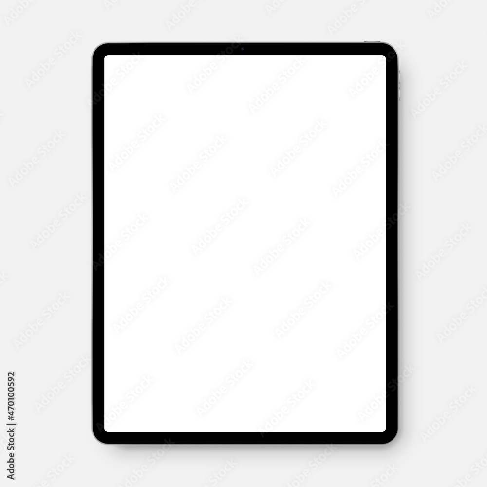 Poster tablet computer with blank white screen isolated on white background
