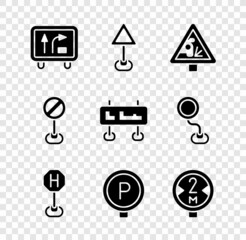 Set Road traffic sign, Triangle warning blank, Warning road, Hospital, Parking, Stop and icon. Vector