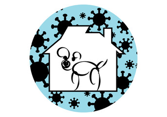 Animales y mascotas confinados en casa por riesgos de contagio por el coronavirus o Covid-19. Símbolo de confinamiento animal en casa por peligro de contagio en el exterior por el Covid-19. 