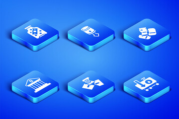 Set Drop in crude oil price, Glass money jar with coin, Tearing banknote, Bank building, and Credit card icon. Vector