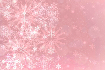 Christmas card template. Abstract festive gradient pink white winter christmas or New Year background texture with blurred bokeh lights and stars. Beautiful backdrop.