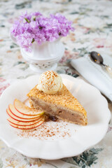 Apple cake with ice cream