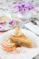 Apple cake with ice cream
