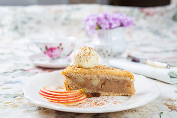 Apple cake with ice cream