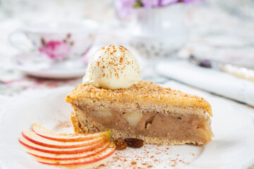 Apple cake with ice cream