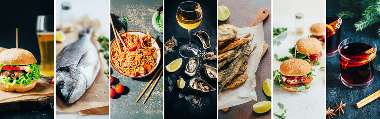collage of photos with food and drinks