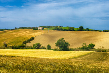 Fototapeta na wymiar Rural landscape along the road from Fano to Mondavio, Marche