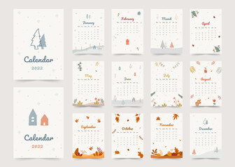 Seasonal theme printable yearly planner calendar with all months.