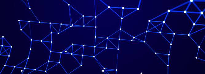 Corrupted network or connection. Abstract digital background of points and lines. Glowing plexus. Big data. Abstract technology science background. 3d rendering