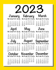 .calendar english for 2023. Week starts on Monday. EPS 10. A4, A3. English calendar mon-sun on white background