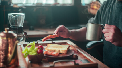 Obraz na płótnie Canvas 朝食を食べるシーン