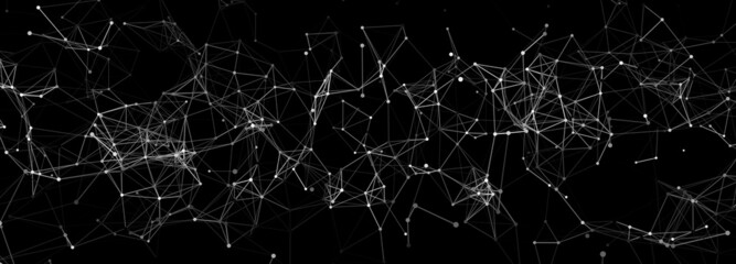 Abstract digital background of points and lines. Glowing white plexus. Big data. Network or connection. Abstract technology science background. 3d vector illustration.