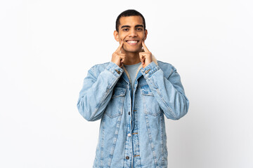 African American man over isolated white background smiling with a happy and pleasant expression