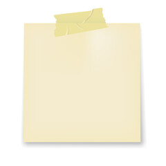 A piece of blank paper note taped on the white background. Empty paper note template with adhesive tape. Suitable for memo and notepad mockup vector illustration.