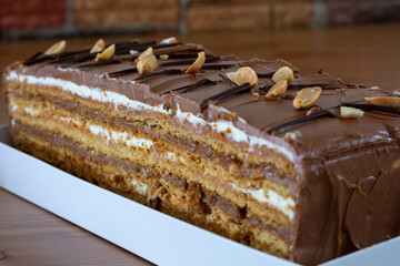 Chocolate cake with peanuts, snickers cake