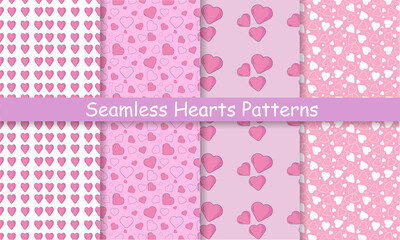 Set of seamless patterns with hearts 4 pieces