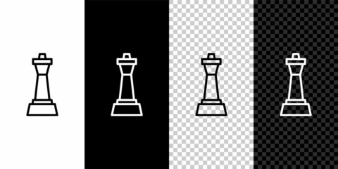 Set line Chess icon isolated on black and white, transparent background. Business strategy. Game, management, finance. Vector