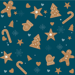 Set of cute Christmas gingerbreads seamless pattern. Flat vector illustration