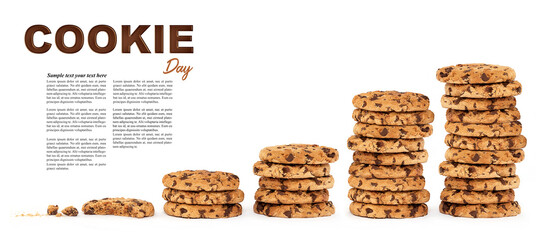 National Cookie Day banner template design with multiple stacks of cookies and text above with...