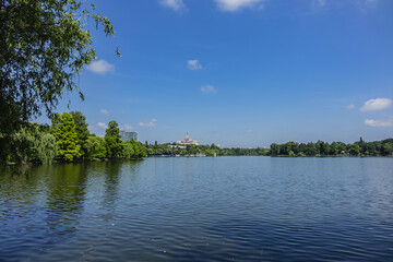 Picturesque Lake Herastrau in northern side of Bucharest. Bucharest, Romania.
