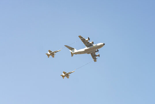 military aircraft flying on the day of the armed forces of Spain: Madrid España 12 de Octubre de 2021