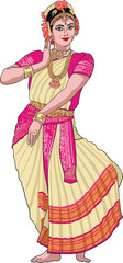 kuchupudi indian dance pictures, exotic dance, country traditional dance , art.illustration, vector