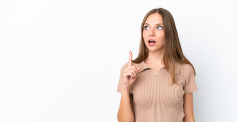 Young Lithuanian woman isolated on white background thinking an idea pointing the finger up