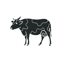 Cow Icon Silhouette Illustration. Farm Animal Vector Graphic Pictogram Symbol Clip Art. Doodle Sketch Black Sign.