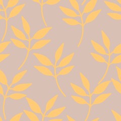 Seamless vector pattern with yellow branches on a solid background. 
