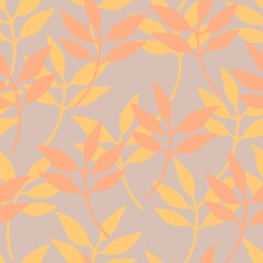 Seamless vector pattern with colored branches superimposed one on one on a solid background. 