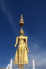 Standing Buddha statue soars into blue sky