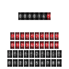 Mechanical counter, set of numbers. White numbers on dark and red background. Vector illustration.