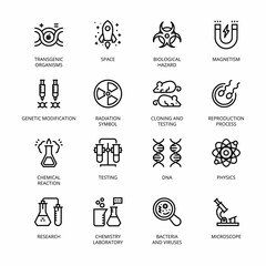 Biochemistry and Genetics outline Icons - stroke, vector