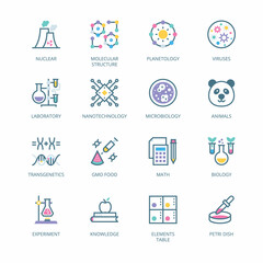 Biochemistry and Genetics filled line Icons - stroke, vector