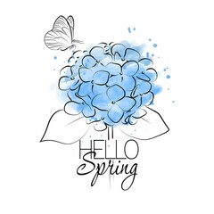 Hello spring. Celebration vector illustration card.