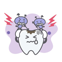 虫歯菌と悩む歯のシンプルで可愛いイラスト