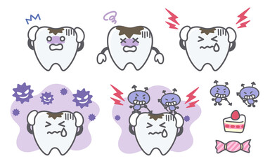 歯の虫歯に関する表情セット