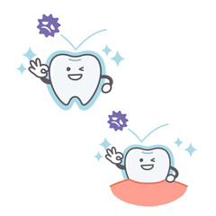 ウィルスをカバーする歯のシンプルで可愛いイラストセット