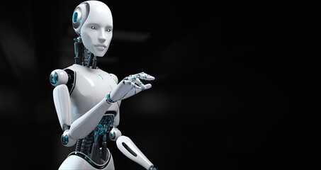 Obraz premium Cyborg Robot 3d render blurred background. RPA Automation AI.