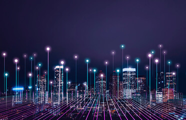 Telecommunication  and communication network concept. Big data connection technology. Smart city and digital transformation. - obrazy, fototapety, plakaty