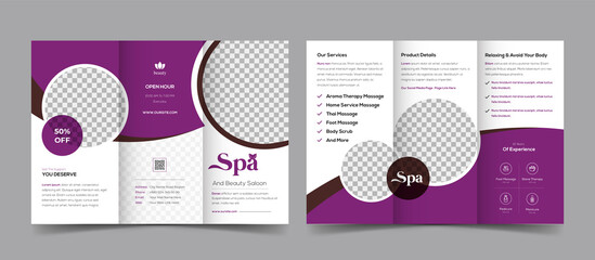 Beauty Spa Saloon Promotional Trifold Brochure, Women Saloon Spa Trifold Brochure Design