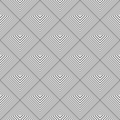 Seamless geometric checked op art pattern with 3D illusion effect.