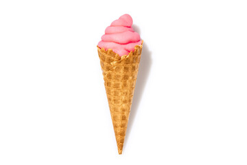 Crisp waffle ice-cream cone isolated on white background. Concept of worldwide national cuisines