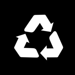 White recycle icon vector isolated on black background. Trendy recycle icon in flat style. Template for sticker, symbol, logo, app and label. Creative concept, eco recycling sign. Vector illustration