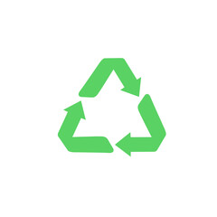 Green recycle icon vector isolated on white background. Trendy recycle icon in flat style. Template for sticker, symbol, logo, app and label. Creative concept, eco recycling sign. Vector illustration